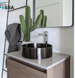 Fossa 16x16x5 Inch Table Top Wash Basin For Bathroom Round Counter Top Wash Basin For Living Room Washbasin Countertop Tabletop stainless steel Bathroom Kitchen Sink Matte Finish Black (Round)