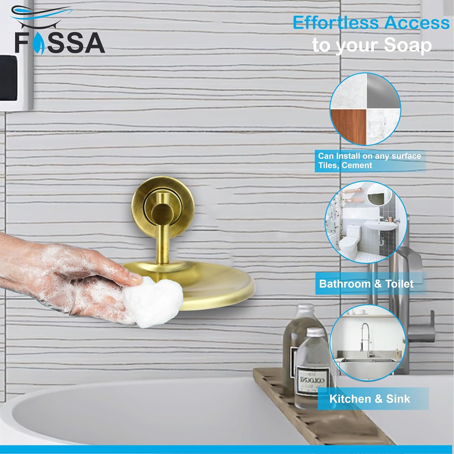 Fossa Rainbow Stainless Steel Round Soap Holder for Bathroom, Soap Stand, Bathroom Accessories Matte Finish (Gold)