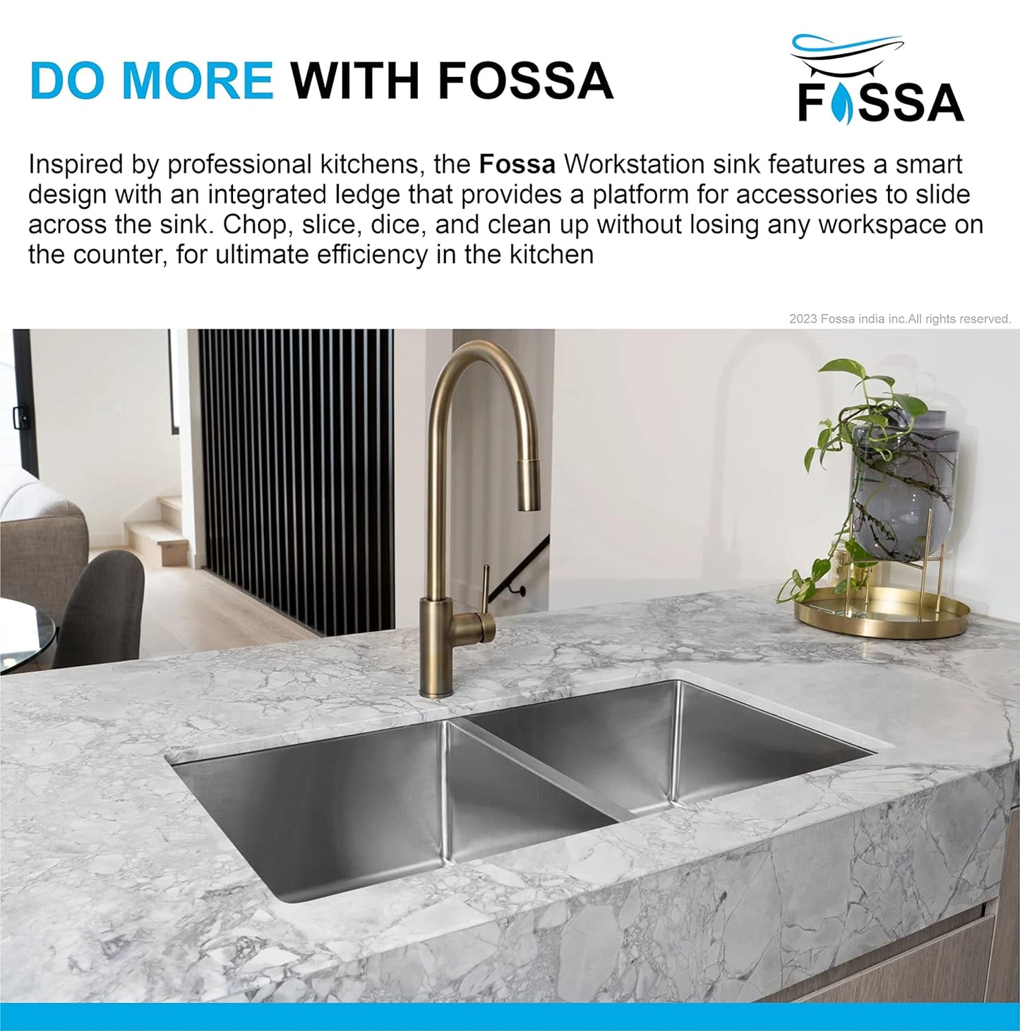Fossa 32"x20"x10" Double Bowl SS-304 Grade Stainless Steel Handmade Kitchen Sink Silver