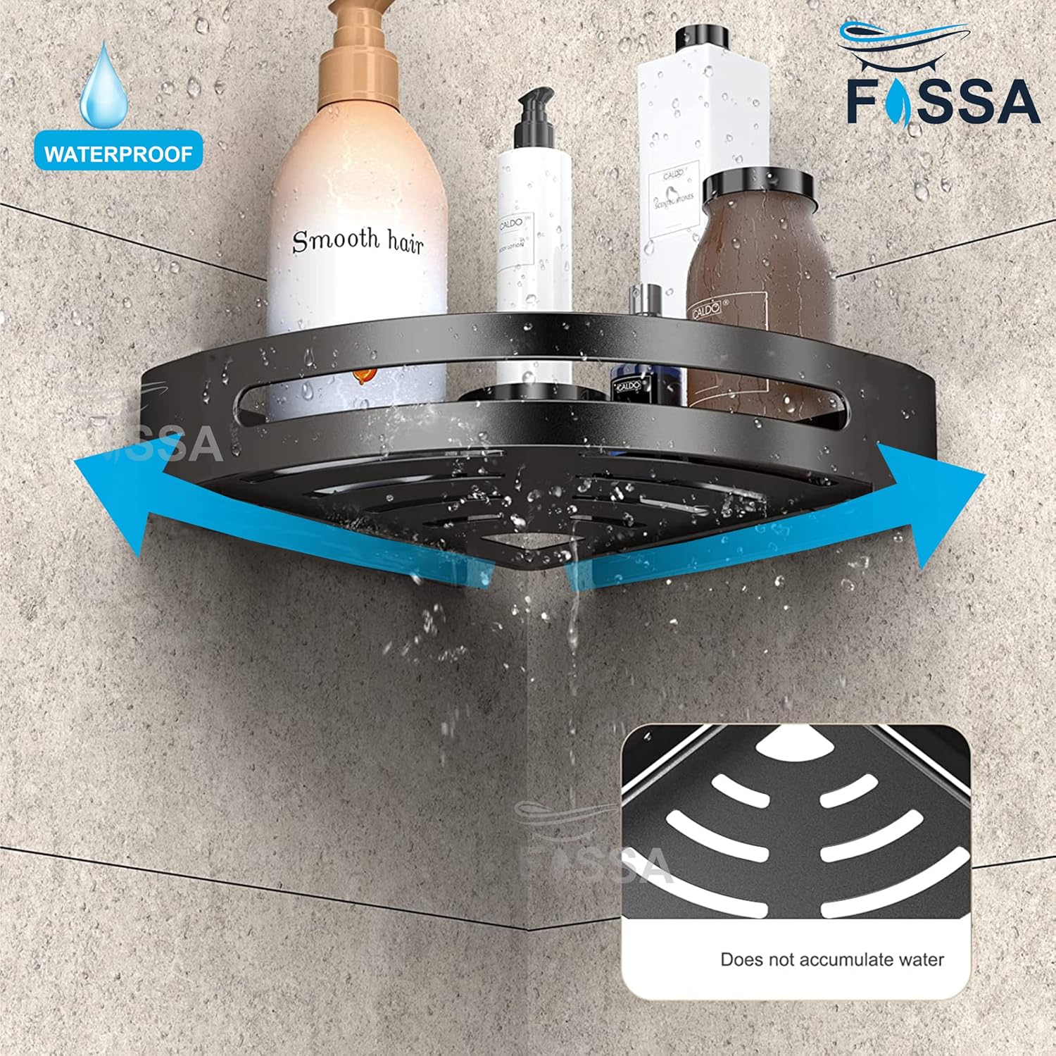 FOSSA Bathroom Shelf, Rustproof Corner Shower Caddy for Bathroom Kitchen Organizer, 304 Stainless Steel (Triangle,3 Packs) (Black)