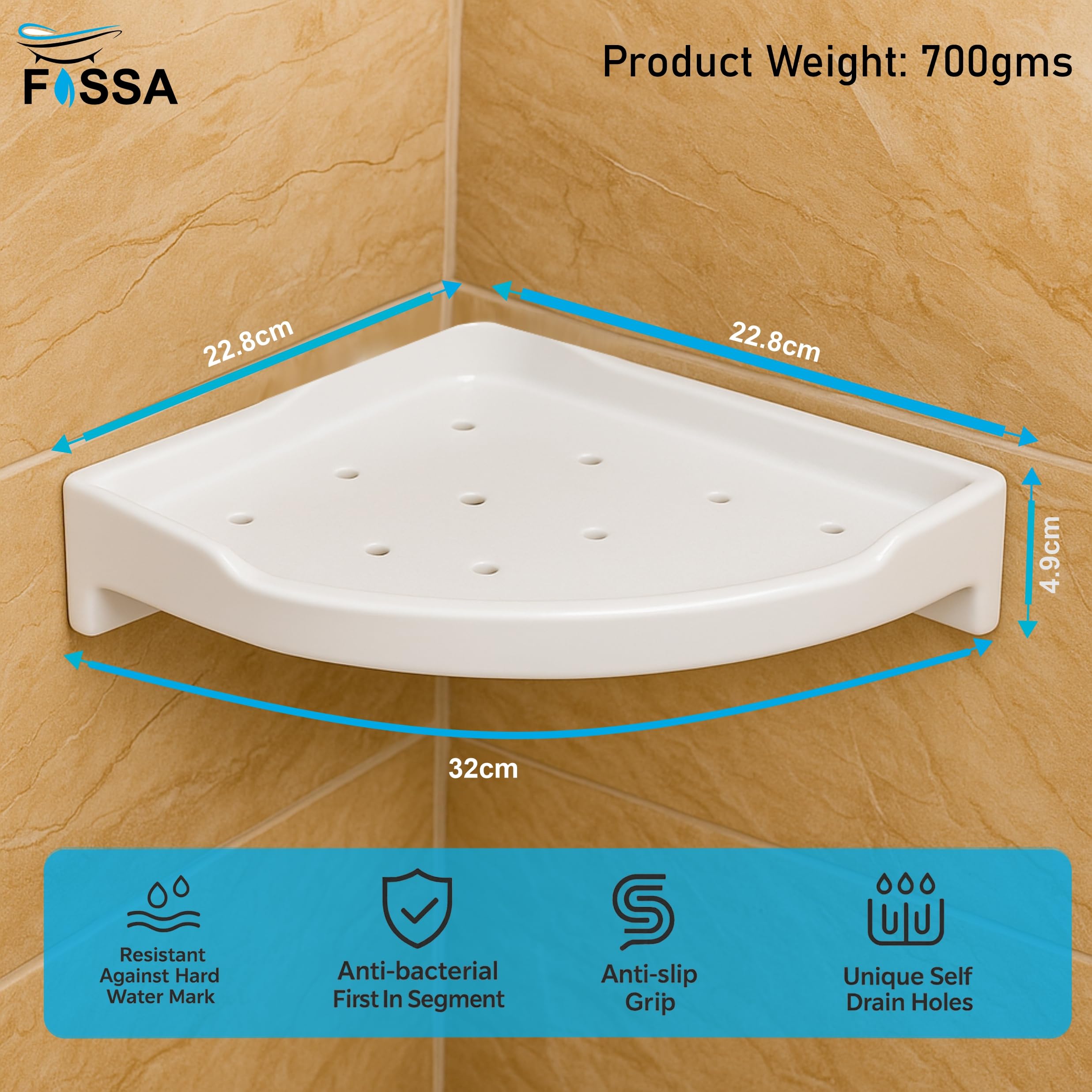 White Corner Wall Shelf 9 inch Unbreakable Abs Ceramic Finish (RW-133)