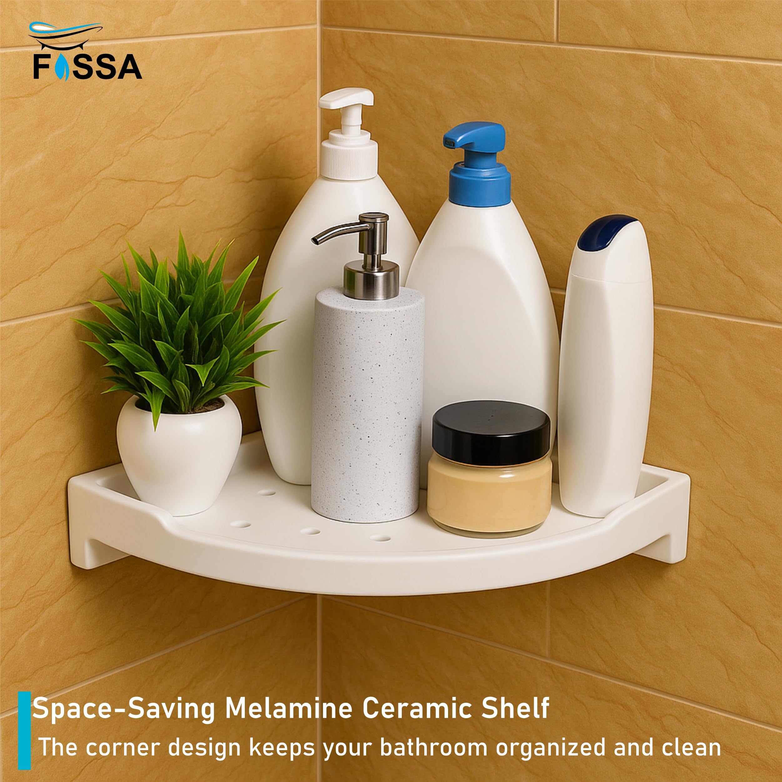 White Corner Wall Shelf 9 inch Unbreakable Abs Ceramic Finish (RW-133) - Fossa Home 