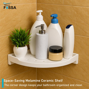 White Corner Wall Shelf 9 inch Unbreakable Abs Ceramic Finish (RW-133) - Fossa Home 