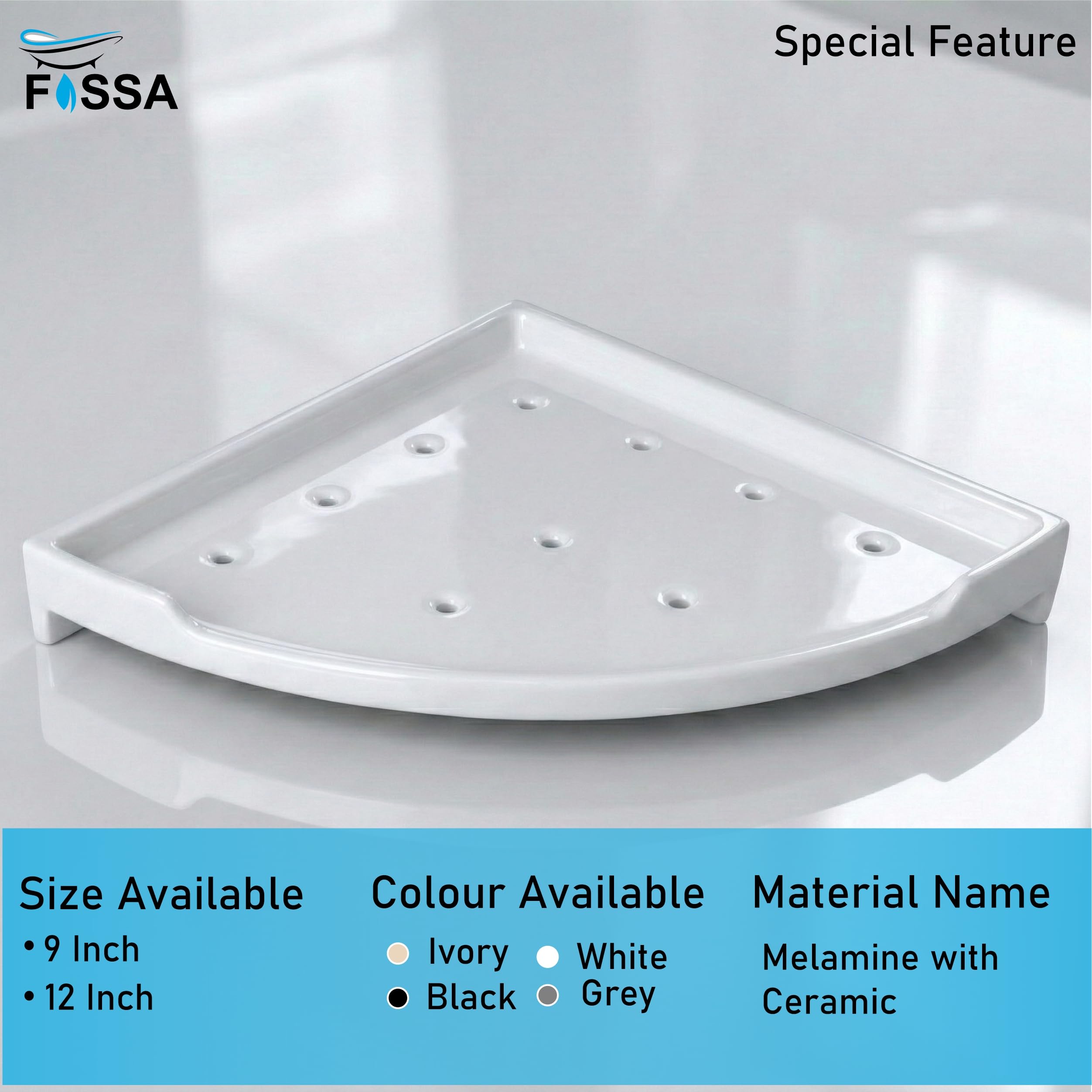 White Corner Wall Shelf 9 inch Unbreakable Abs Ceramic Finish (RW-133) - Fossa Home 