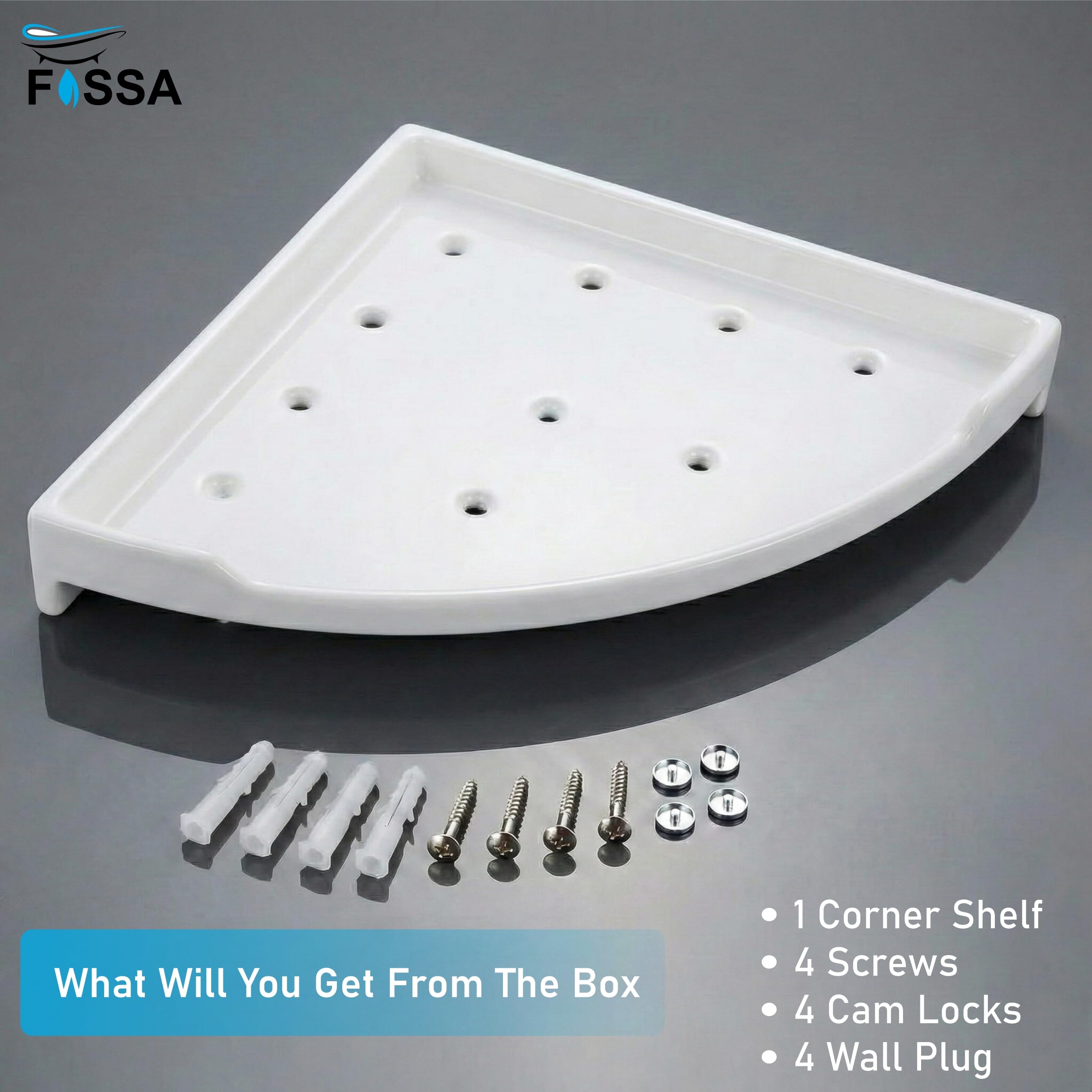 White Corner Wall Shelf 9 inch Unbreakable Abs Ceramic Finish (RW-133) - Fossa Home 