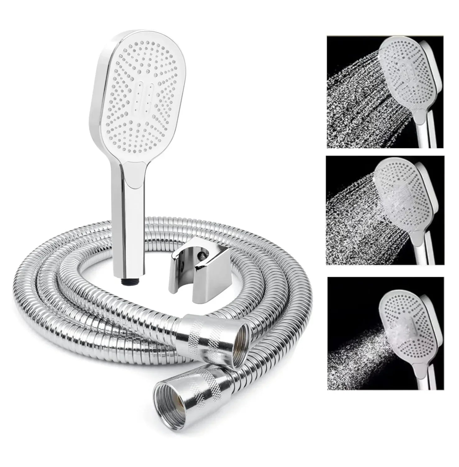 Thunder White Luxury Handheld Shower Head with 3 Spray Setting Modes, Multi-Function, Large Hand Shower with Wall Hook and 1M SS Shower