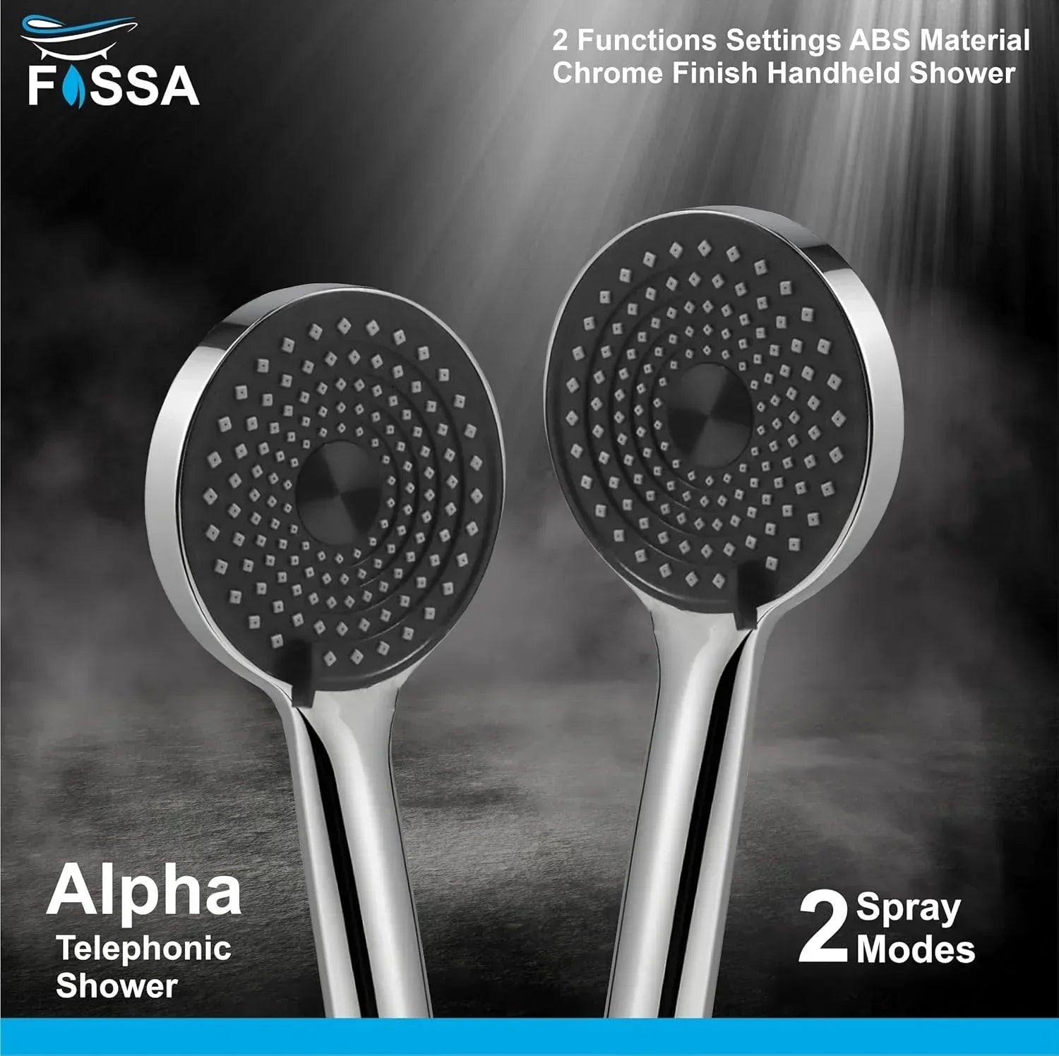 Alpha Handheld Shower ABS Rain Showerhead, 2 Water Outlet Mode Black-Chrome - Fossa Home 