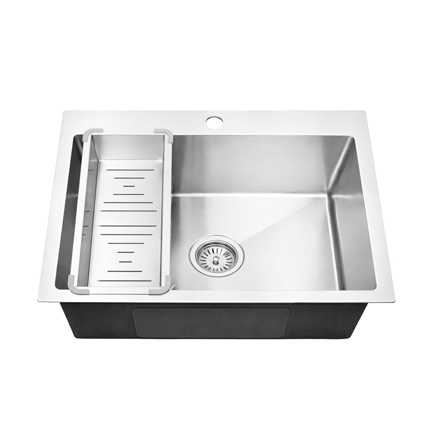 21x18 inch stainless steel single bowl kitchen sink installed in modern kitchen countertop with faucet