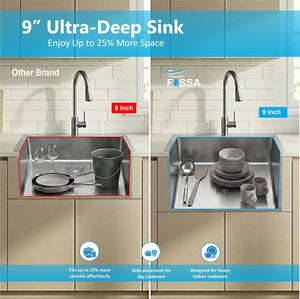 9 inch deep single bowl stainless steel kitchen sink for large utensils and heavy cookware