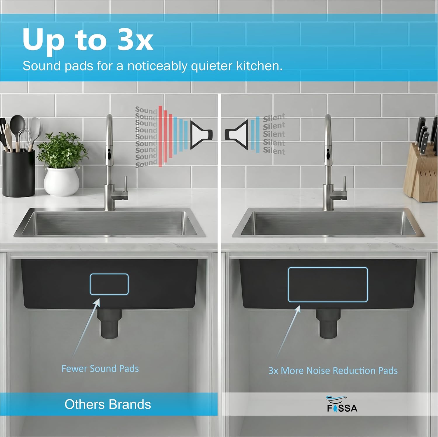 Stainless steel single bowl kitchen sink underside with sound absorption pads and anti condensation coating