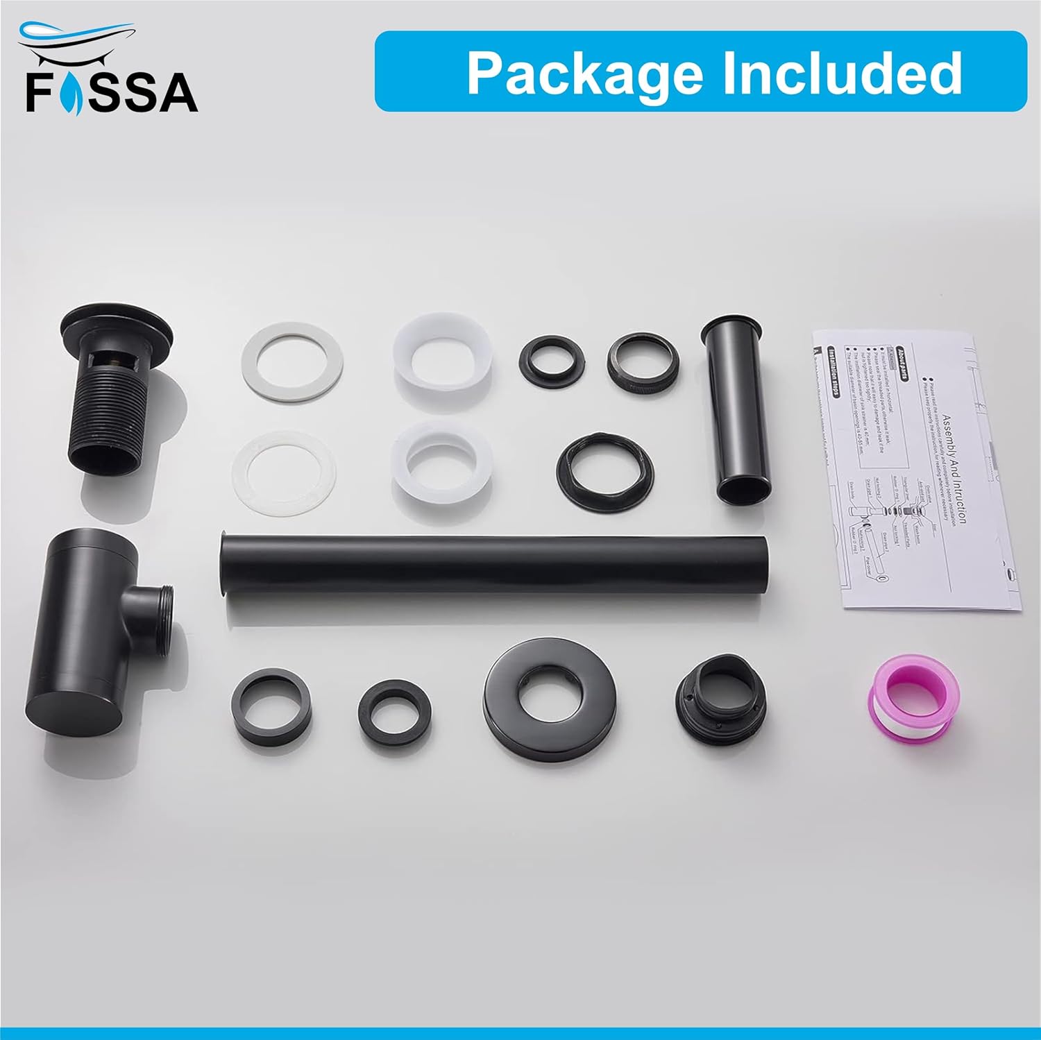 Fossa Stainless Steel | Stylish Bottle Trap & Drain Pipe for Bathroom Wash Basin & Kitchen Sink | Rust-Free Design Black (Bottle Trap with Pop-up Waste Coupling Set)