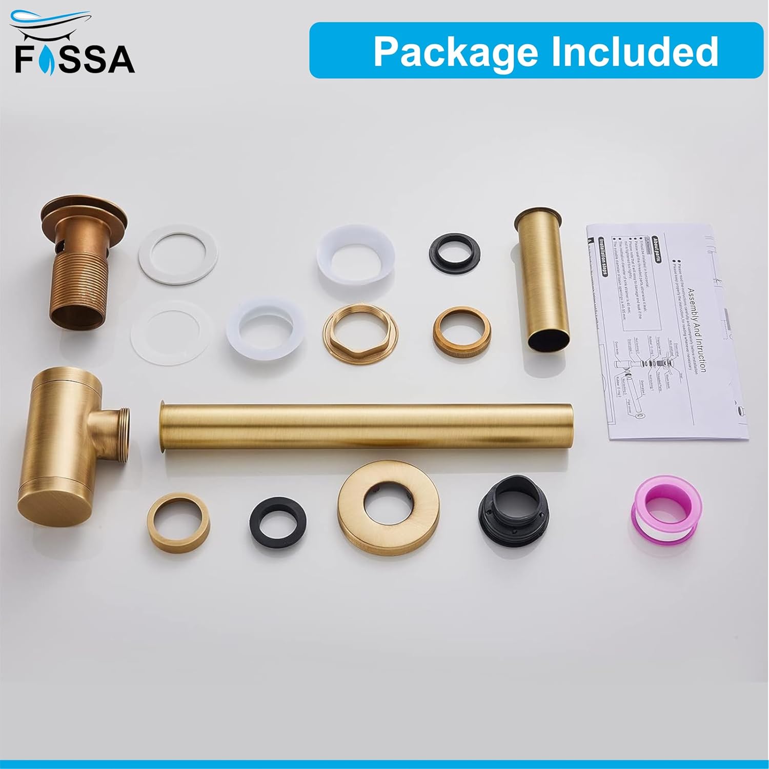 Fossa Stainless Steel | Stylish Bottle Trap & Drain Pipe for Bathroom Wash Basin & Kitchen Sink | Rust-Free Design Gold (Bottle Trap with Pop-up Waste Coupling Set)