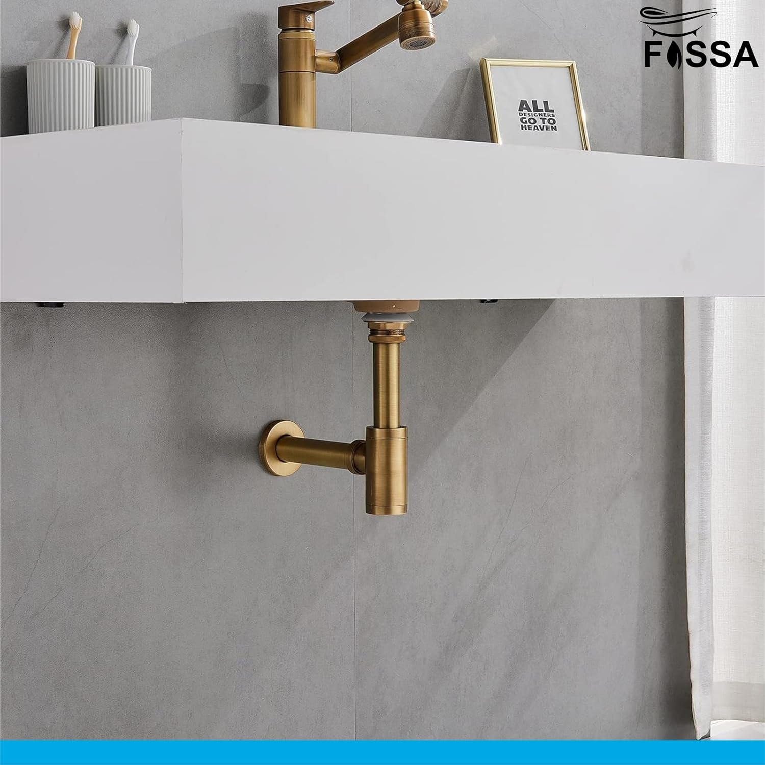 Fossa Stainless Steel | Stylish Bottle Trap & Drain Pipe for Bathroom Wash Basin & Kitchen Sink | Rust-Free Design Gold (Bottle Trap with Pop-up Waste Coupling Set)
