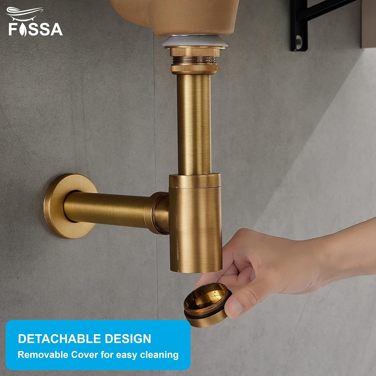 Fossa Stainless Steel | Stylish Bottle Trap & Drain Pipe for Bathroom Wash Basin & Kitchen Sink | Rust-Free Design Gold (Bottle Trap with Pop-up Waste Coupling Set)