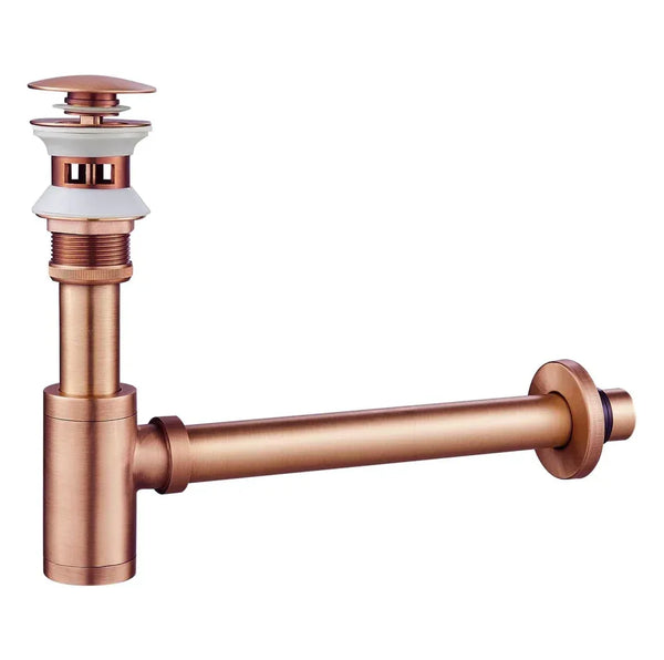 12 inch Stainless Steel Rose Gold Bottle Trap with Flange - Fossa Home 
