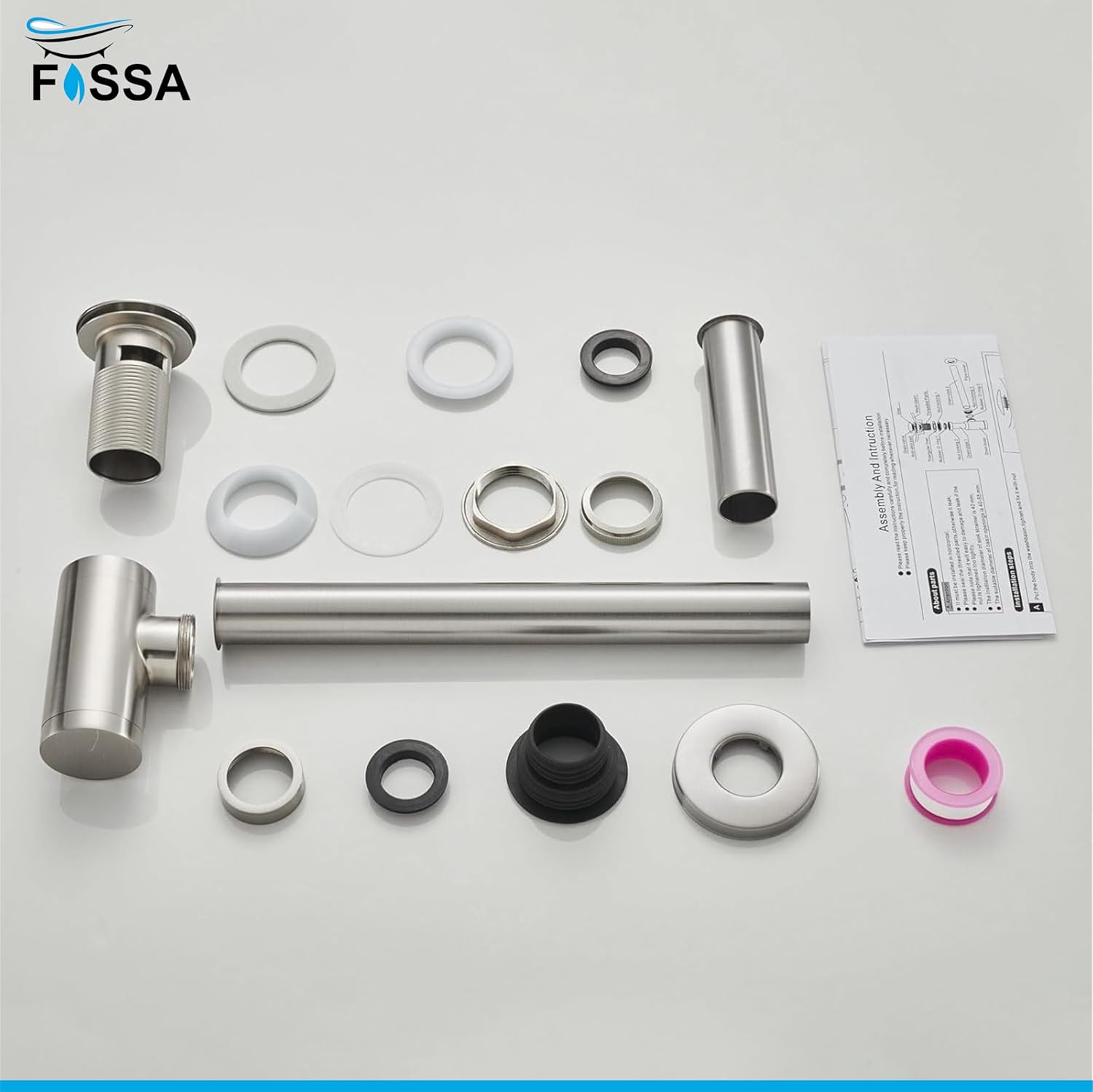 Fossa Stainless Steel Bottle Trap Set with Waste Outlet Pipe for Bathroom Wash Basin/Kitchen Sink (Bottle Trap with Coupling) (Silver)