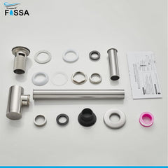 Fossa Stainless Steel Bottle Trap Set with Waste Outlet Pipe for Bathroom Wash Basin/Kitchen Sink (Bottle Trap with Coupling) (Silver)