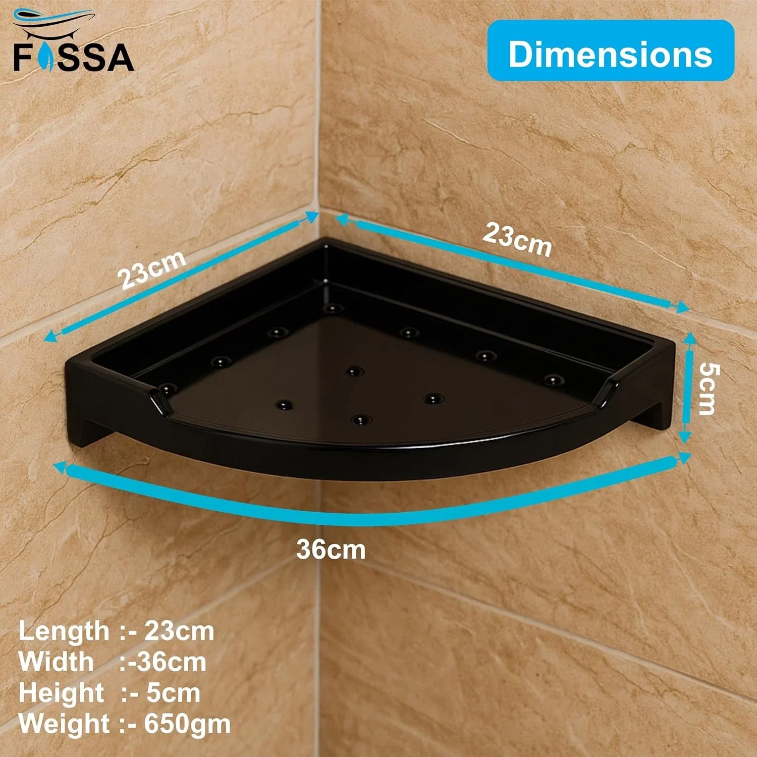 abs unbreakable black corner wall shelf ceramic finish for bathroom