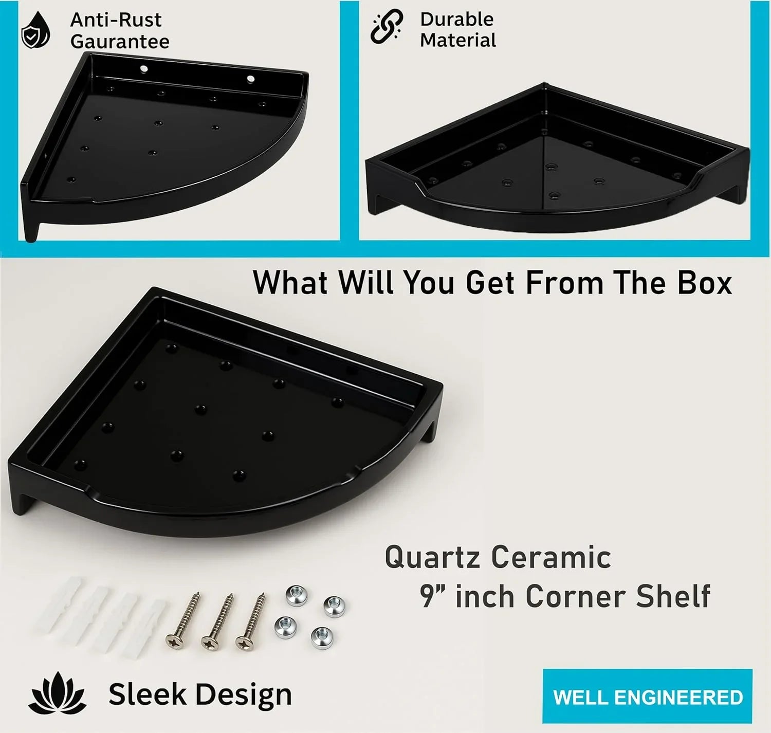 bathroom corner wall shelf black ABS ceramic finish modern design