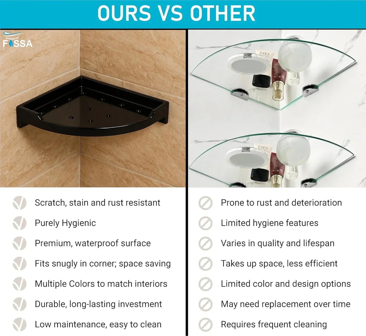 modern bathroom black corner wall shelf unbreakable ABS