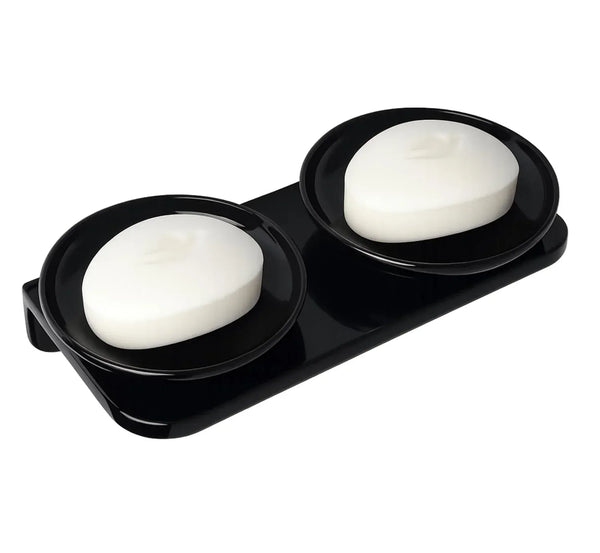 Black Double Soap Dish Unbreakable ABS Round Ceramic Finish (RB-122) - Fossa Home 