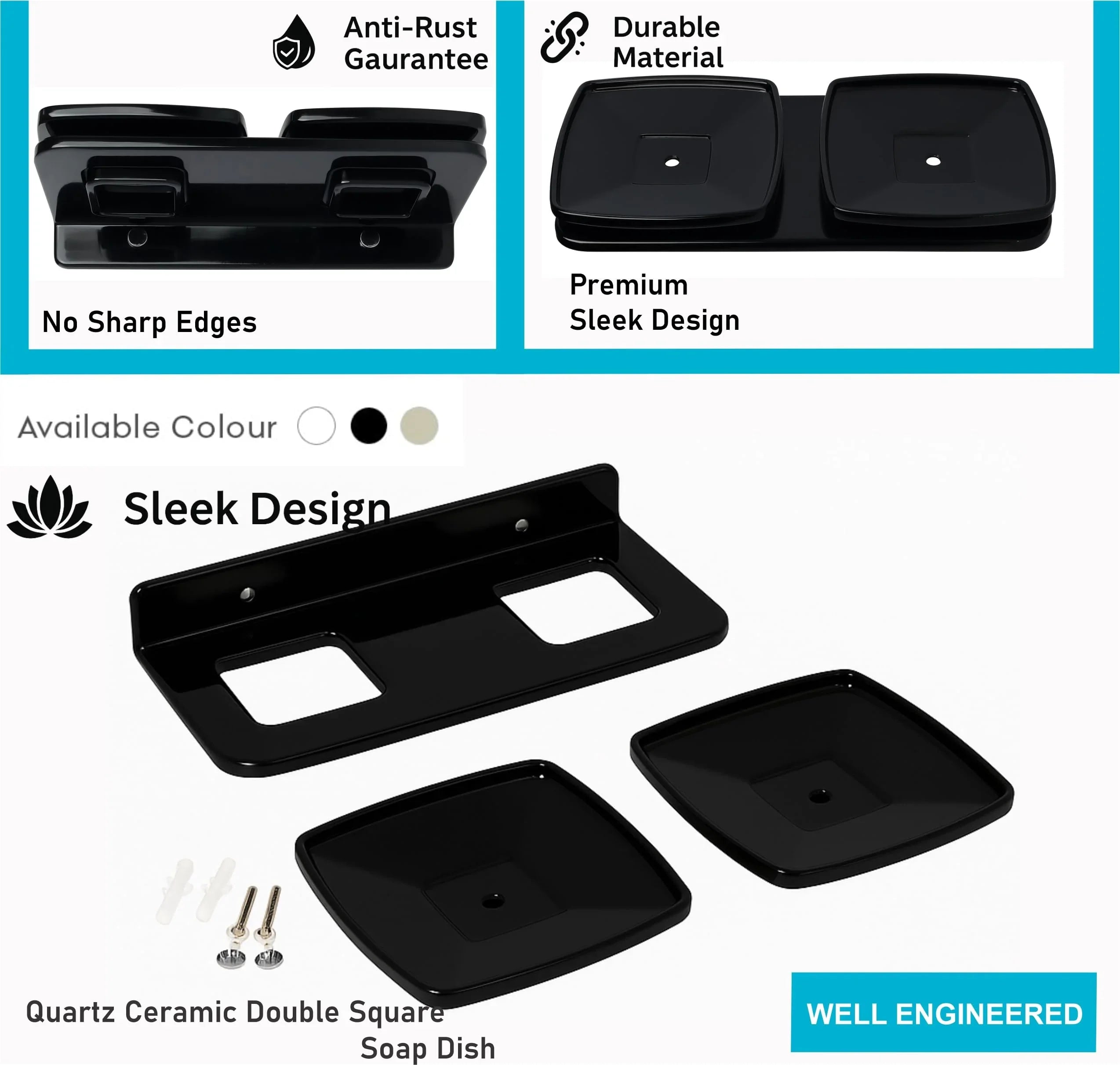 modern bathroom black double soap dish unbreakable abs rectangular style