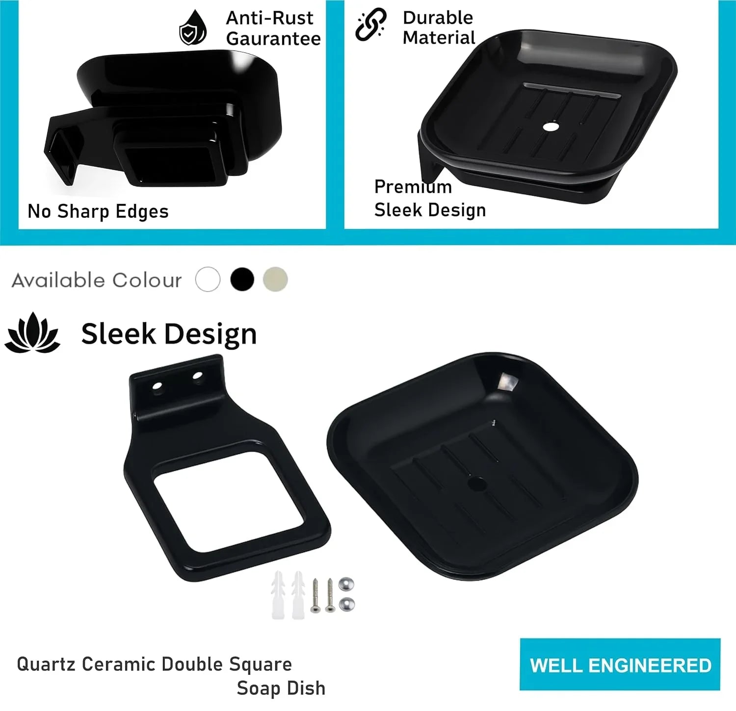 black rectangular soap holder abs unbreakable ceramic look design