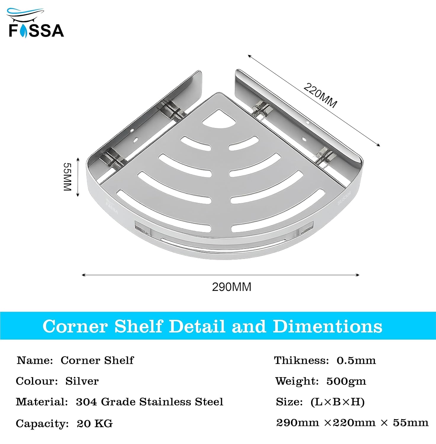 Caddy Stainless Steel Corner Shelf (Silver) 3 Set - Fossa Home 