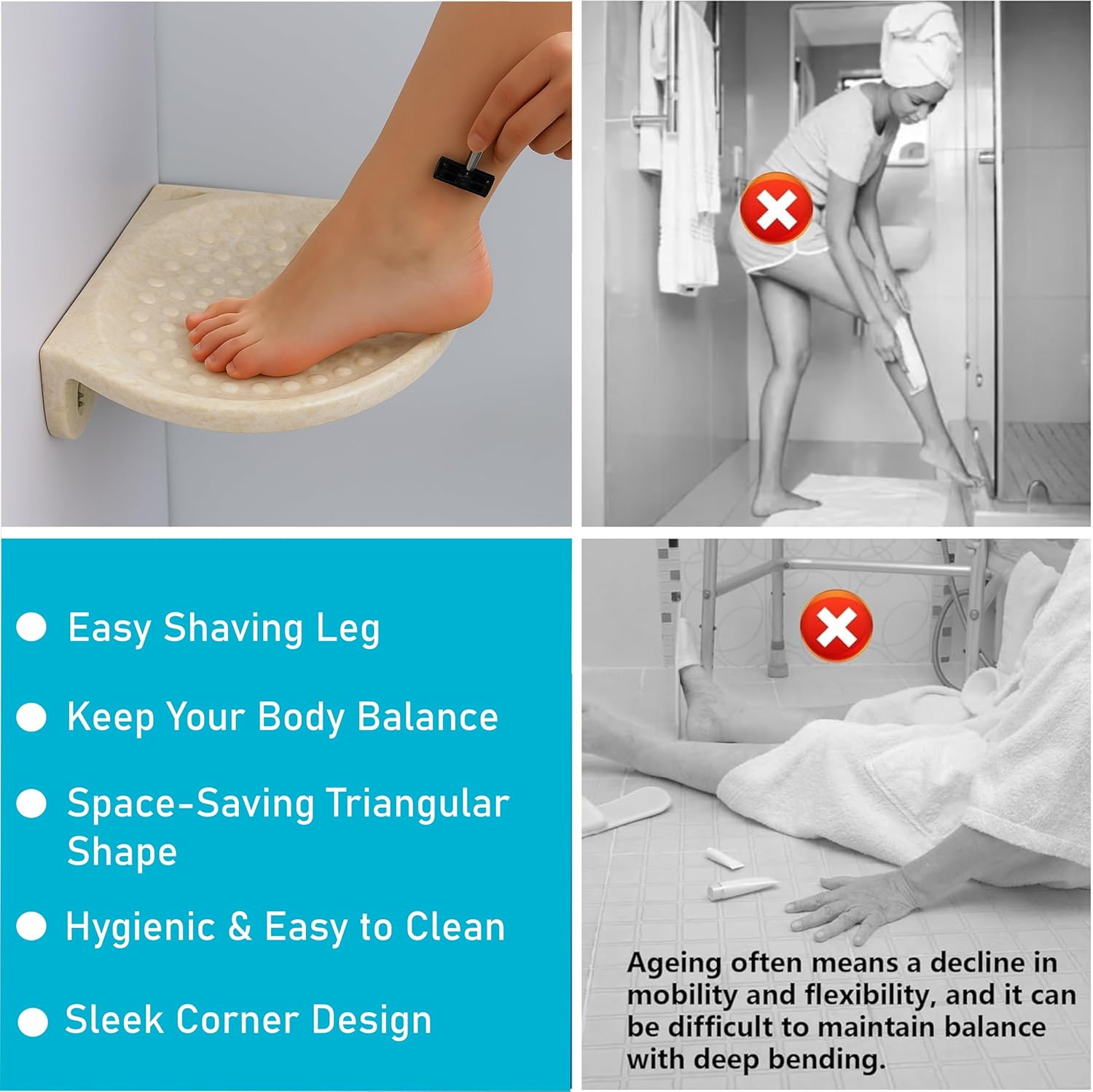 Anti-Slip Ivory Foot Rest for Safe Shower