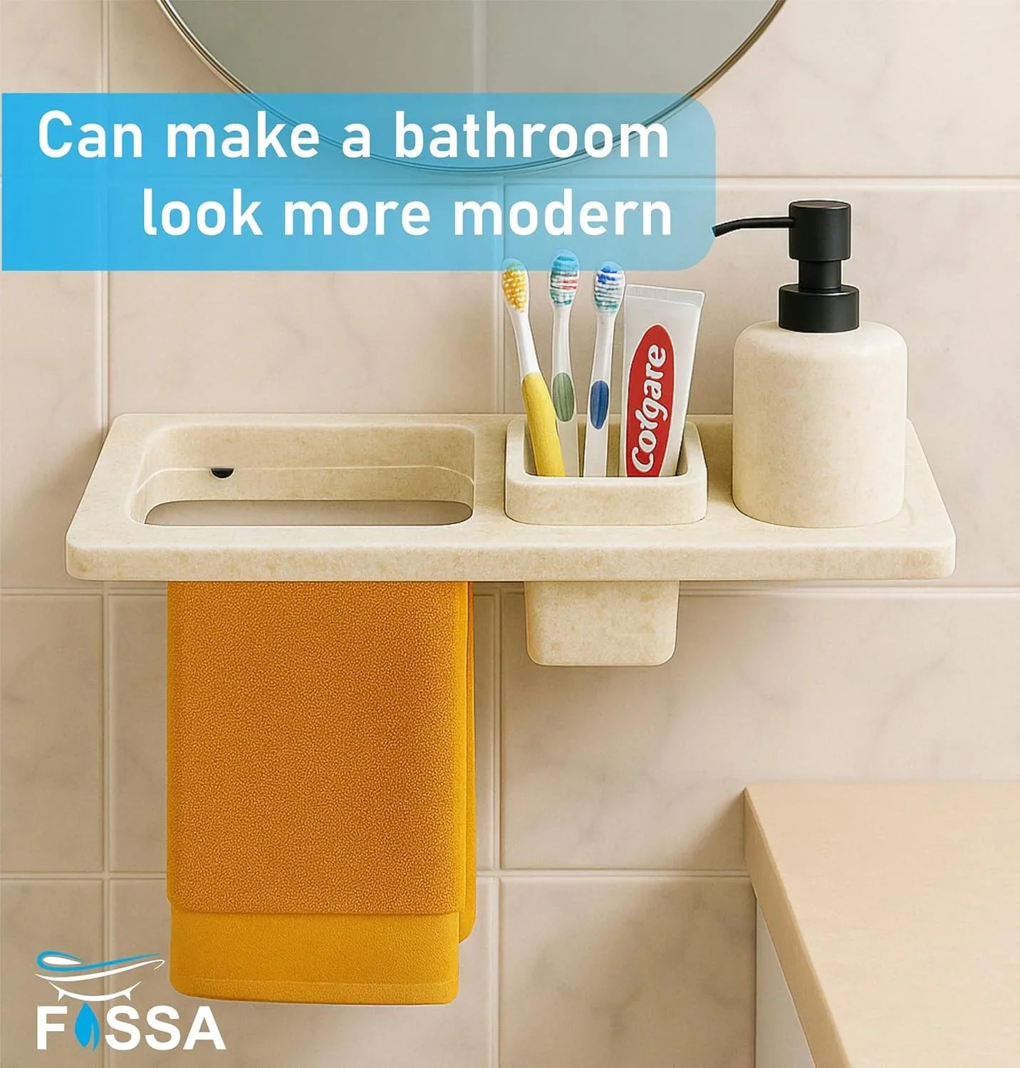 ceramic towel ring and brush holder glossy ivory bathroom accessory