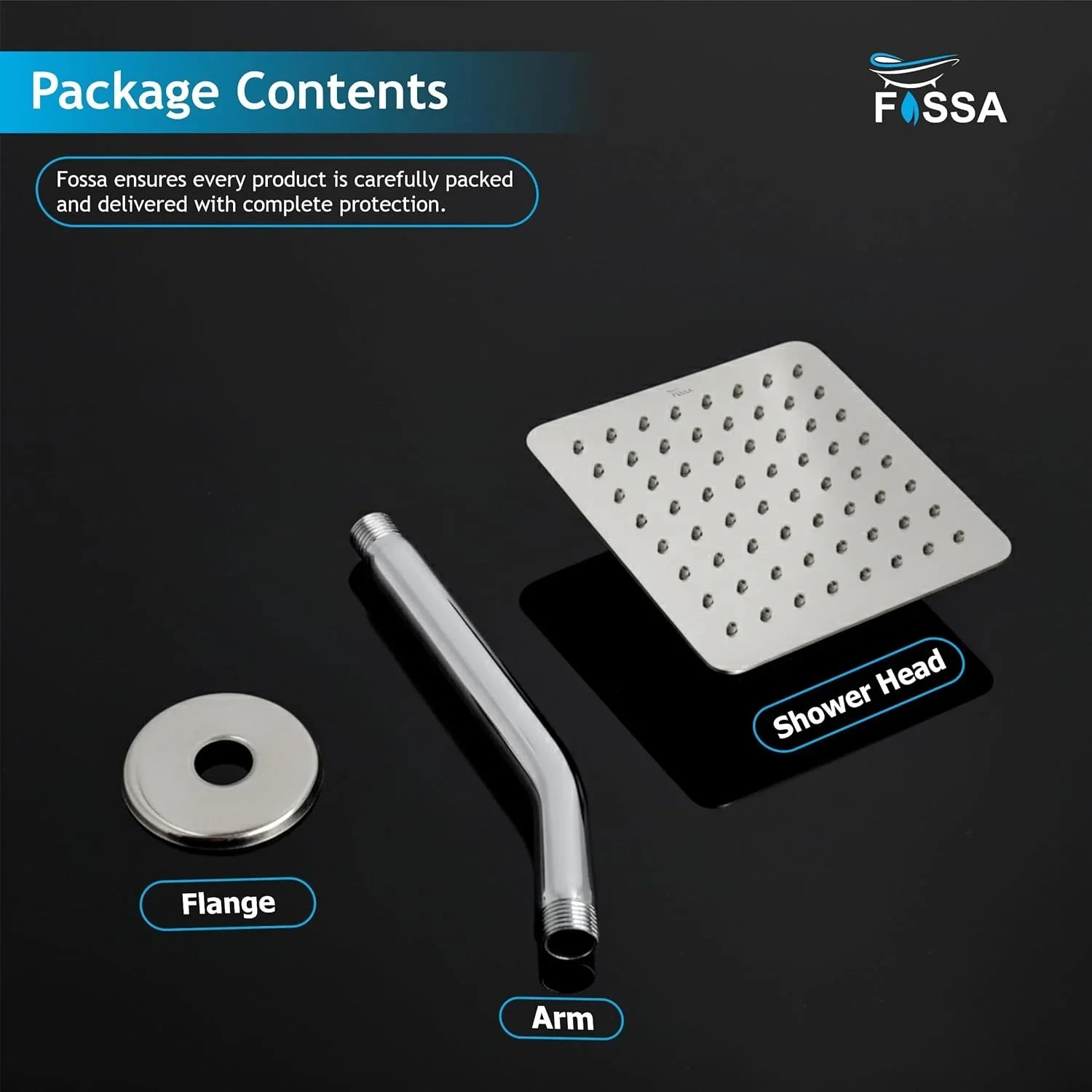 rain overhead shower 6x6 inch chrome stainless steel with shower arm