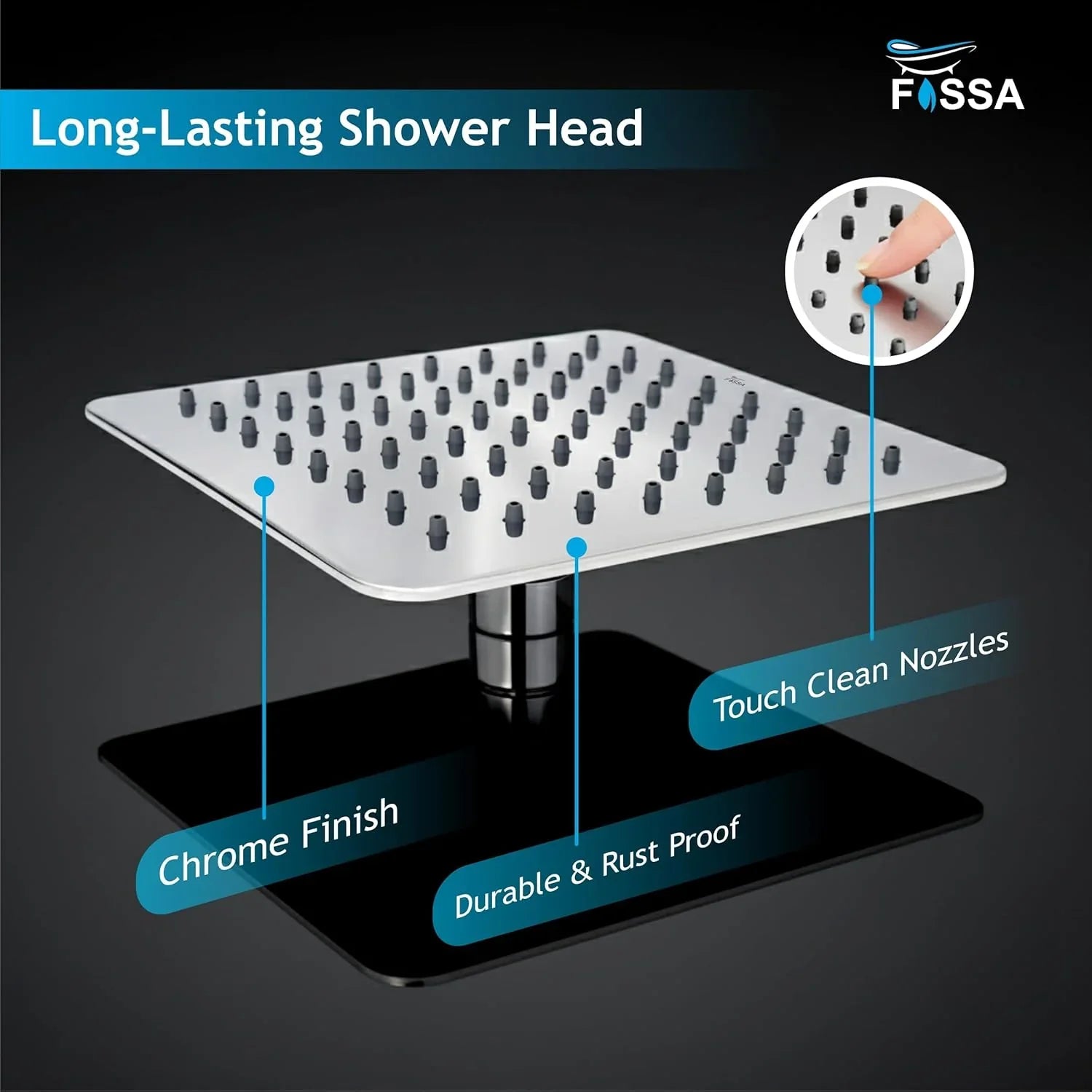 bathroom overhead shower 6x6 inch stainless steel chrome finish with arm