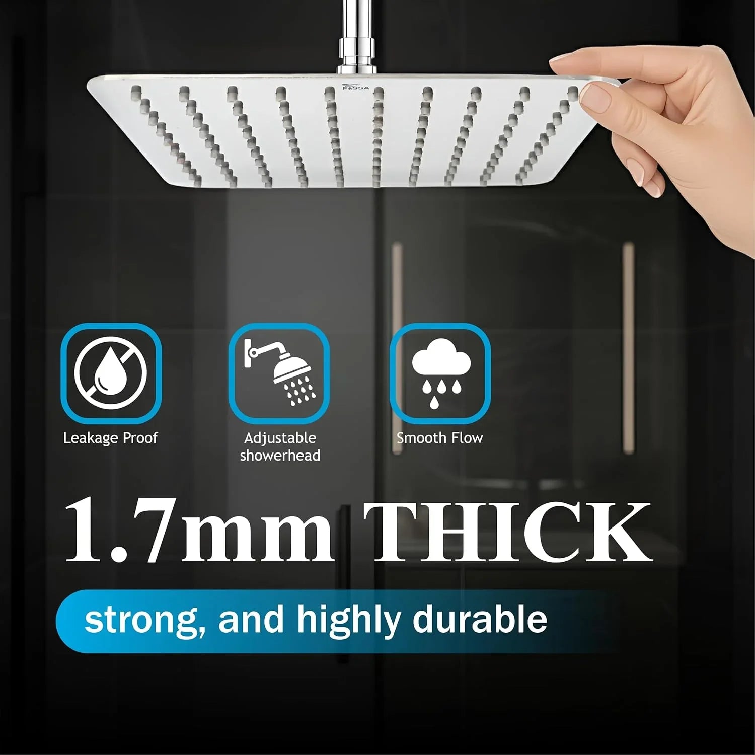 bathroom overhead shower 8x8 inch stainless steel chrome finish with arm