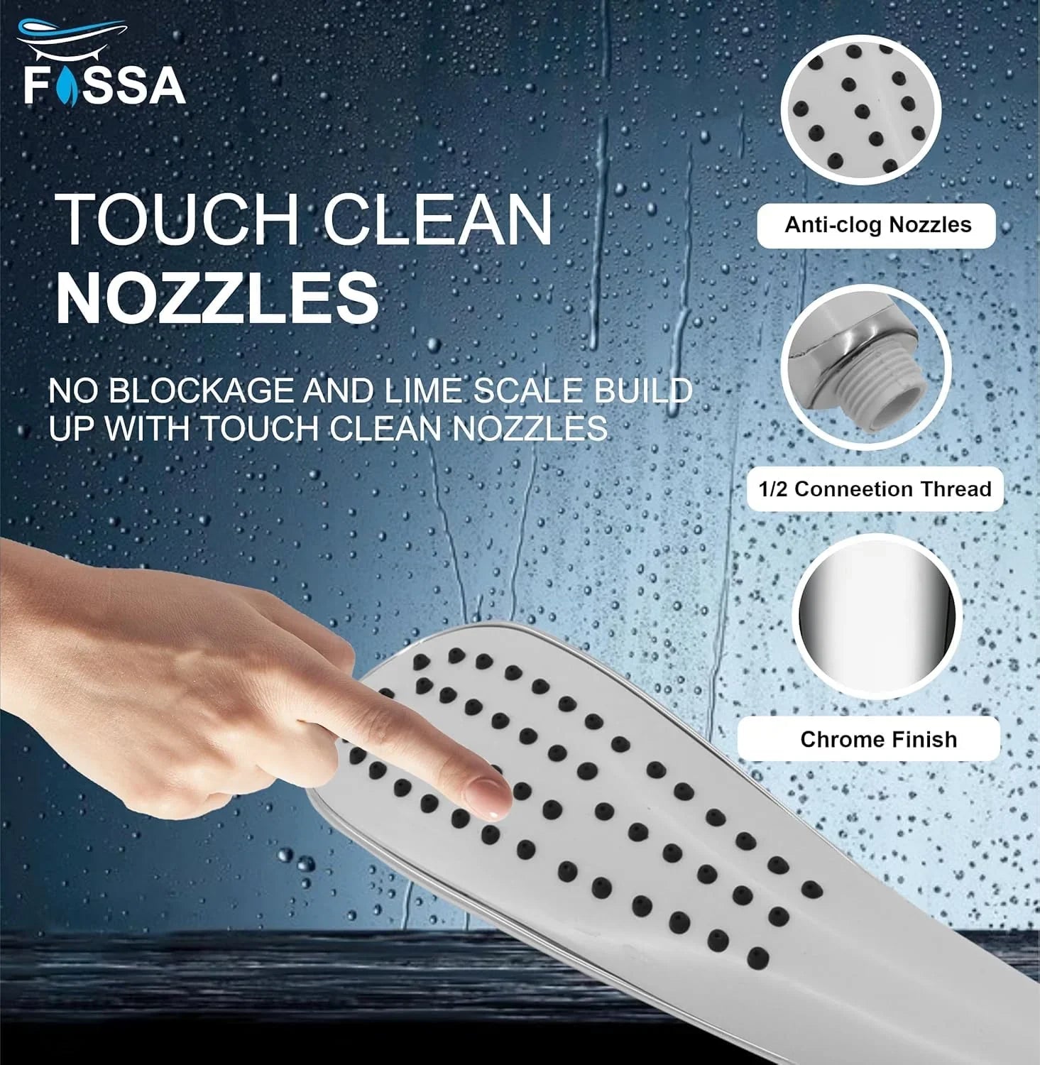 Fossa Dezire Rain Hand Shower, Handheld showers with 1.5 Meter Hose Pipe Stainless Steel and Hook, Chrome Finish (Hand Shower Set) - Fossa Home