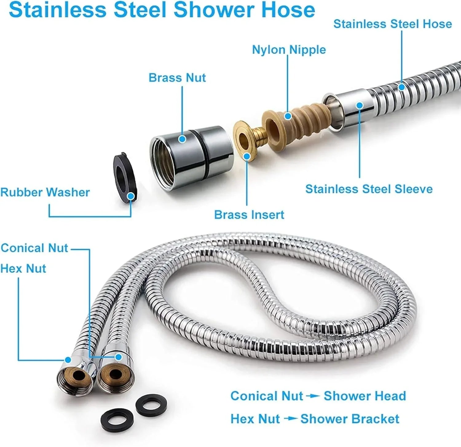 Fossa Dezire Rain Hand Shower, Handheld showers with 1.5 Meter Hose Pipe Stainless Steel and Hook, Chrome Finish (Hand Shower Set) - Fossa Home