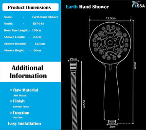 chrome finish hand shower earth with six spray modes and stainless steel hose