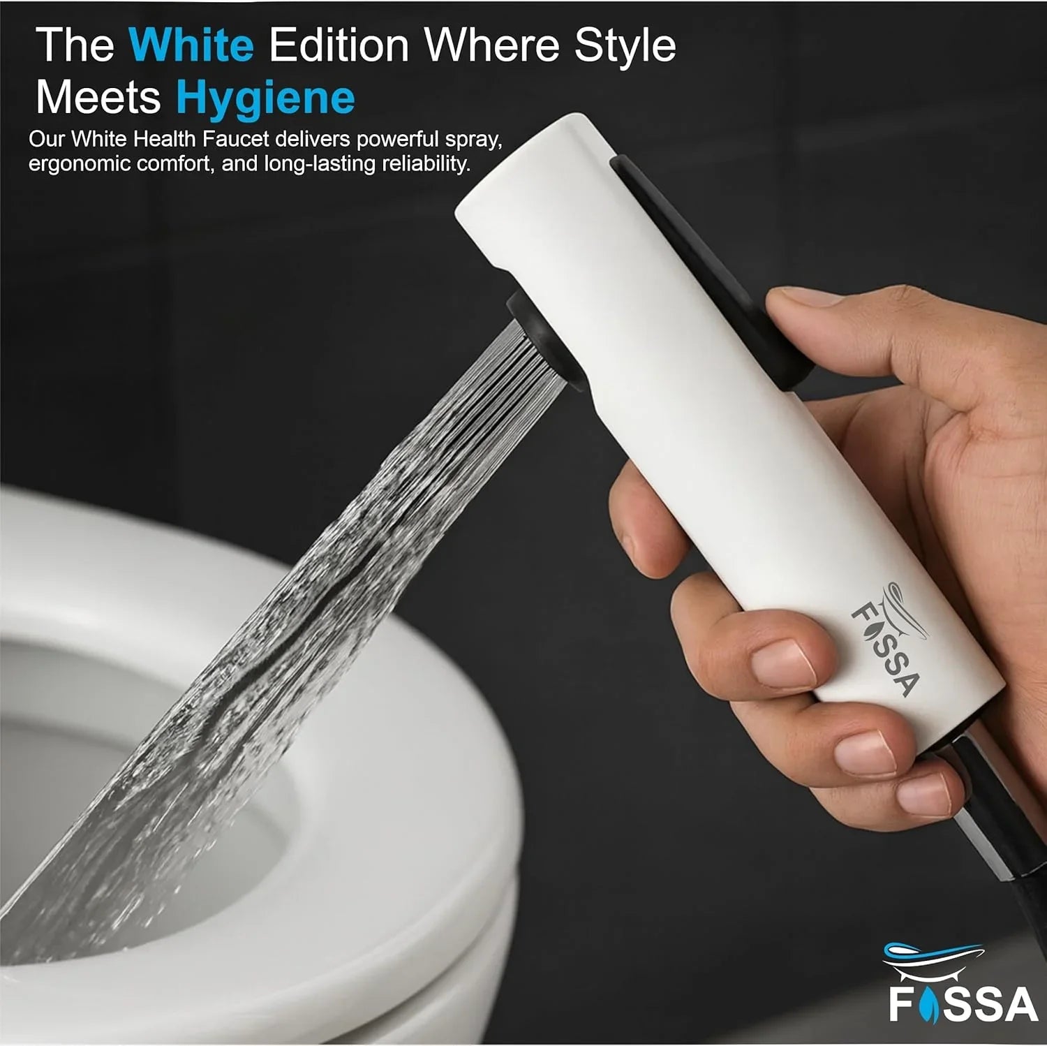 white ABS handheld health faucet with flexible hose pipe for bathroom