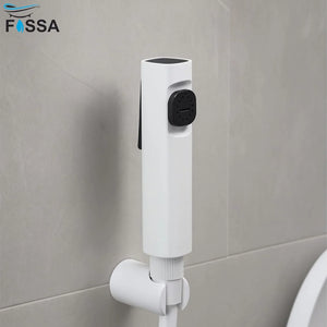 white abs health faucet with wall hook and flexible hose for hygiene