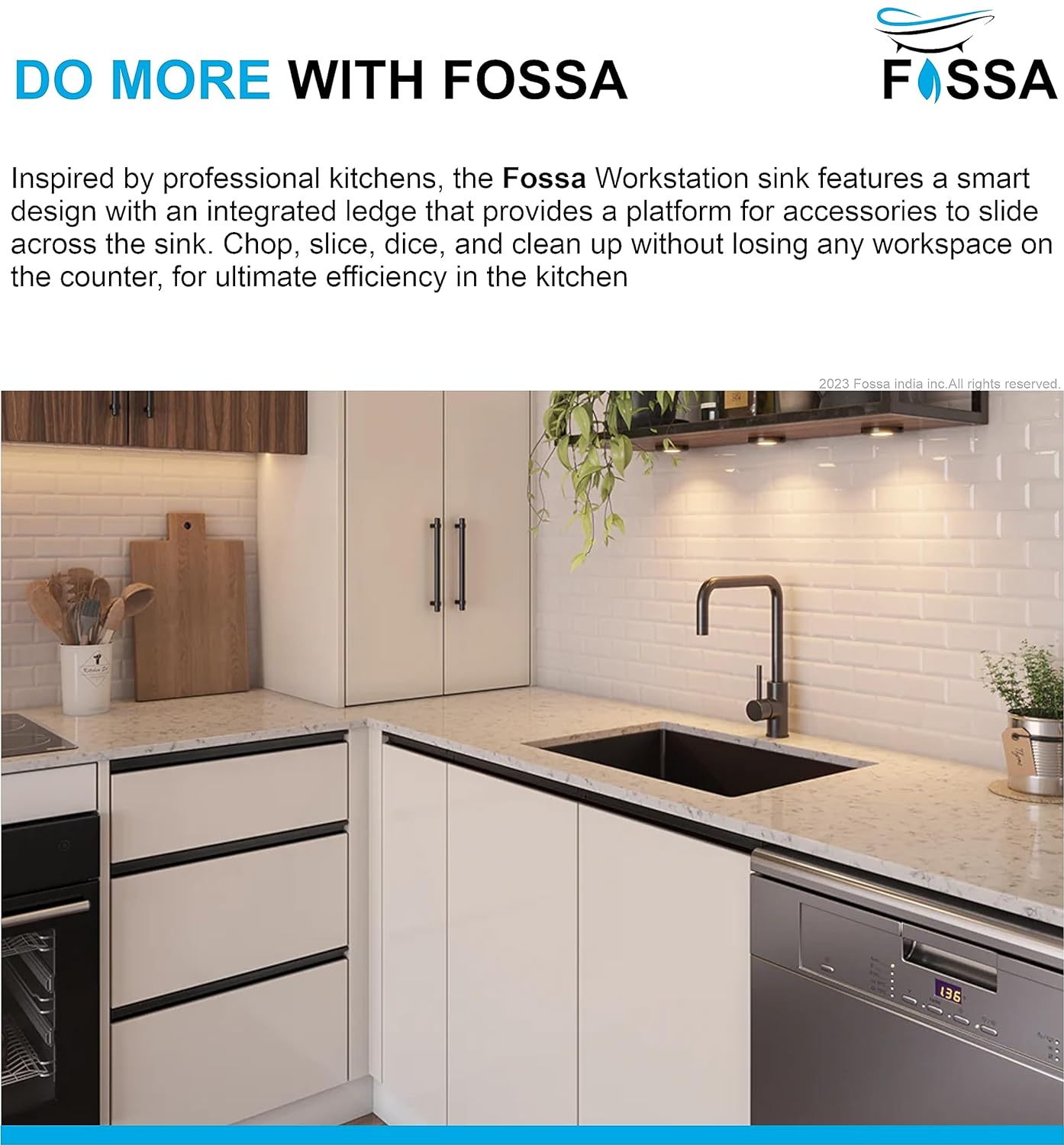 FOSSA 18"X16"X09" Single Bowl SS-304 Grade Stainless Steel Handmade Kitchen Sink Matte Finish (Round Coupling )FS-01R Black Fossa Home