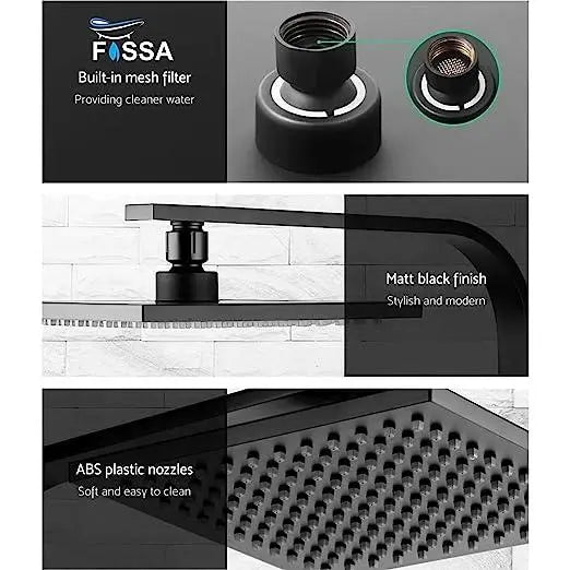 FOSSA 8'' Rain Shower Head Taps Square High Pressure Wall Arm DIY Black Fossa Home
