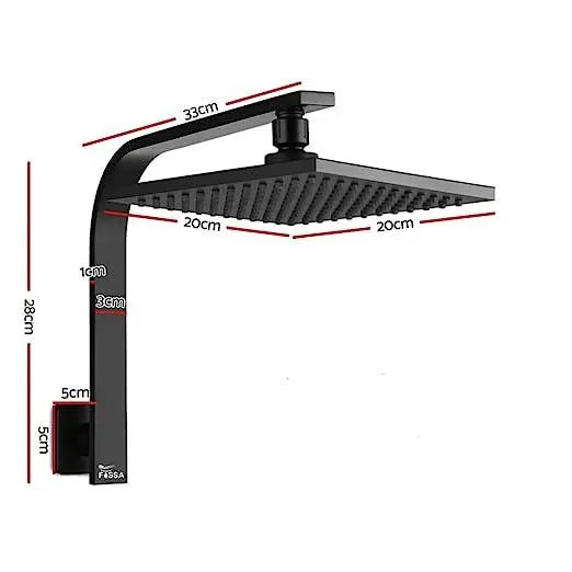 FOSSA 8'' Rain Shower Head Taps Square High Pressure Wall Arm DIY Black Fossa Home