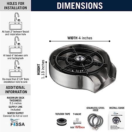 FOSSA Automatic Glass Rinser - Powerful Cup Washer for Kitchen Sink, Stainless Steel Baby Bottle Cleaner Sinks Attachment, Bar Accessories Spray Metal Fossa Home
