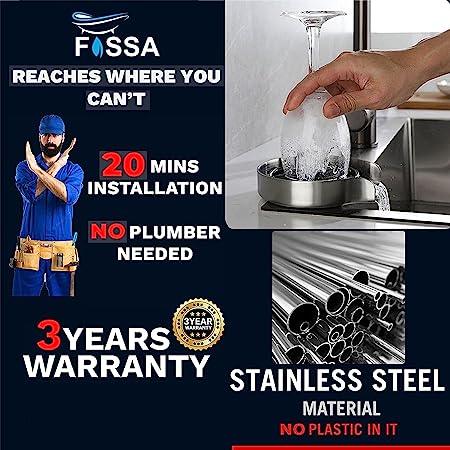 FOSSA Automatic Glass Rinser - Powerful Cup Washer for Kitchen Sink, Stainless Steel Baby Bottle Cleaner Sinks Attachment, Bar Accessories Spray Metal Fossa Home