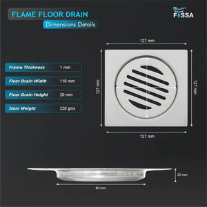 Flame Floor Drain (5 x 5 Inches) Premium Stainlees Steel - Fossa Home 
