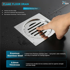 Flame Floor Drain (5 x 5 Inches) Premium Stainlees Steel - Fossa Home 