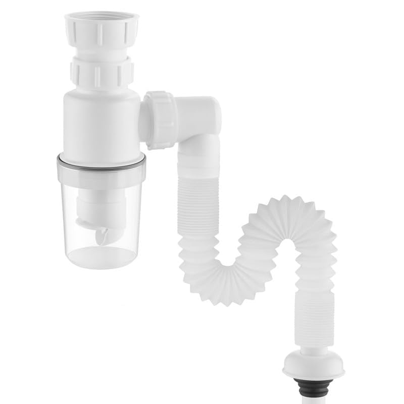 Flexible Kitchen Sink Pipe with Cup Trap  (White)