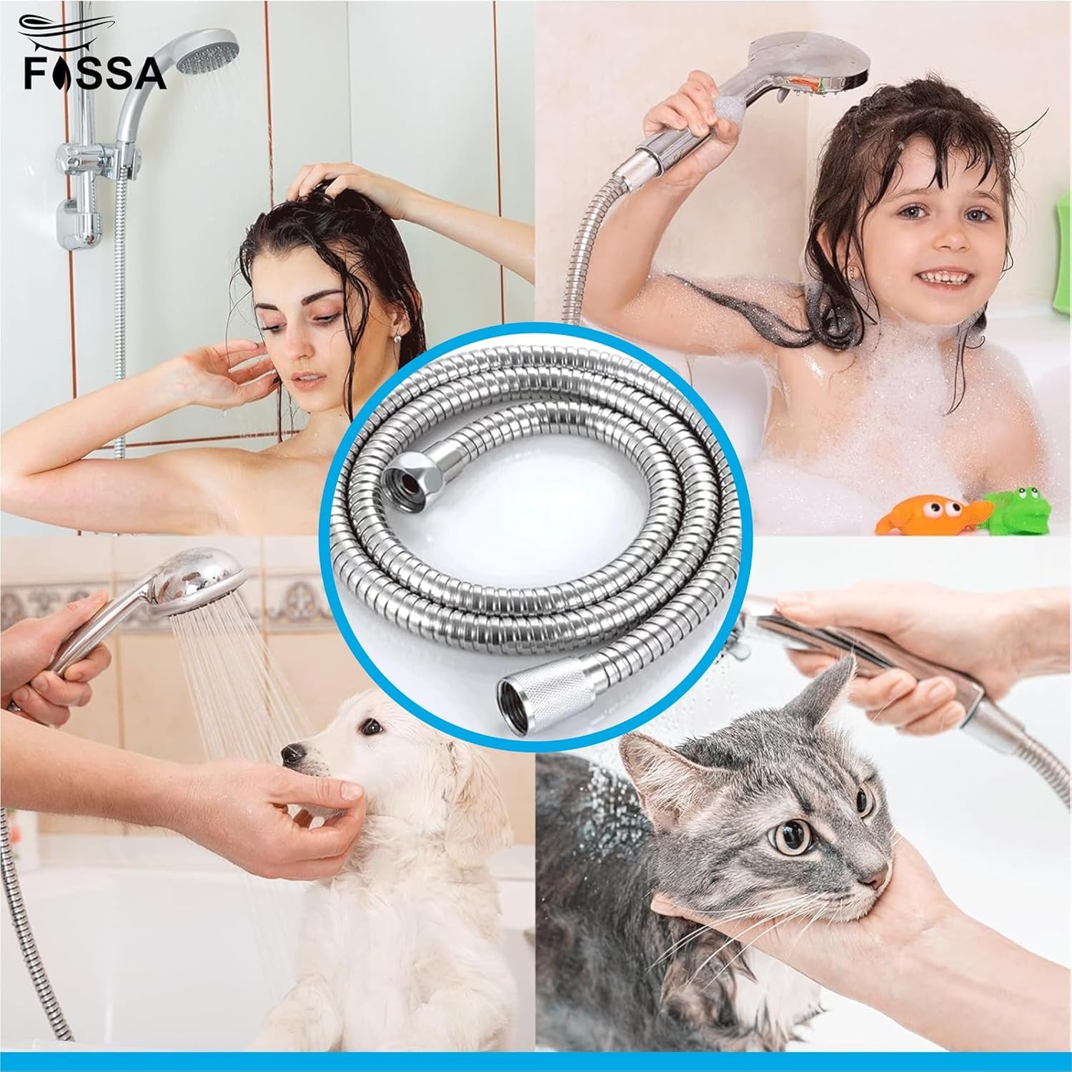 Stainless Steel Shower Hose Pipe -  1 Meter Silver - Fossa Home 