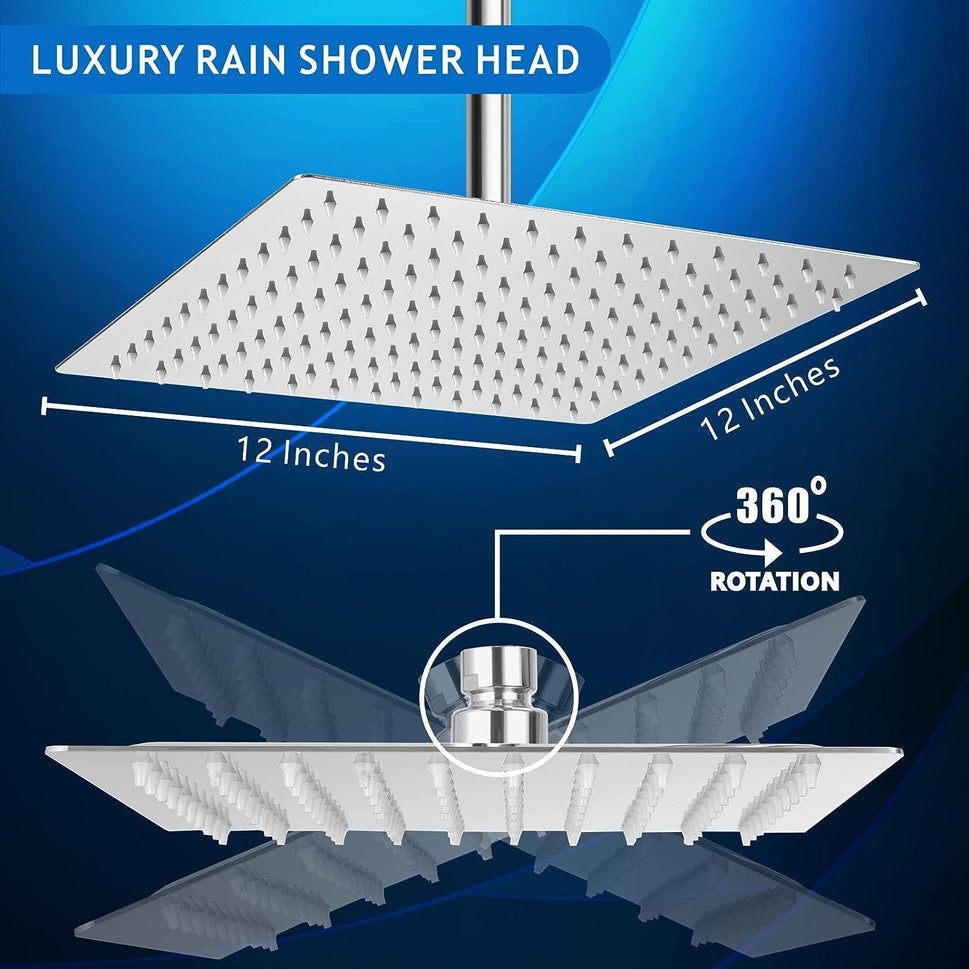 Fossa 12X12 Inch Rain Shower - Fossa Square High Pressure Shower Head Made of 304 Stainless Steel (with Arm set 24" Inch ) ) Fossa Home