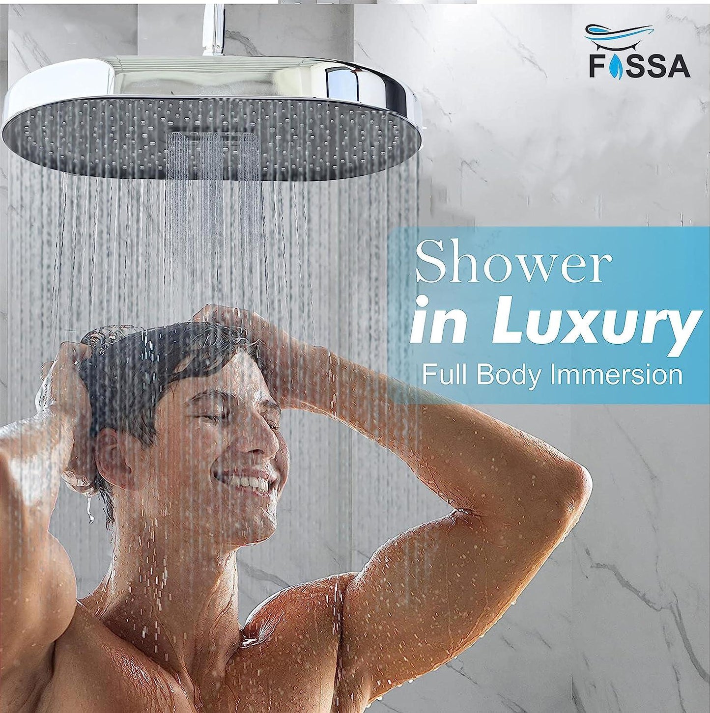 Fossa 14 inch Rain Shower Head Rectangle- Wide Coverage Rainfall Style Water Spray - Adjustable Showerhead - Fossa Home 