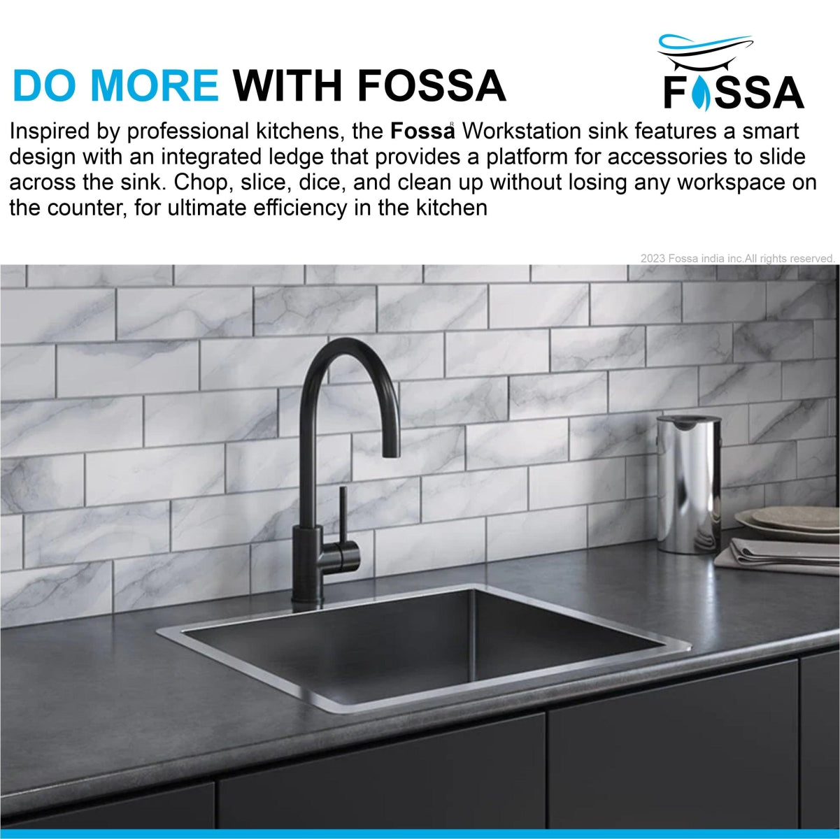 Fossa 18"X16"X09" Single Bowl Stainless Steel Handmade Kitchen Sink Black Matte Finish - Fossa Home 